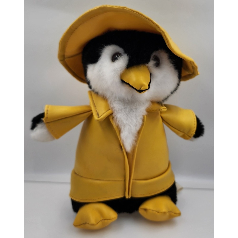 VTG Liberty Toy Co Penguin Plush Stuffed Animal Yellow Raincoat Hat Boots 1980s